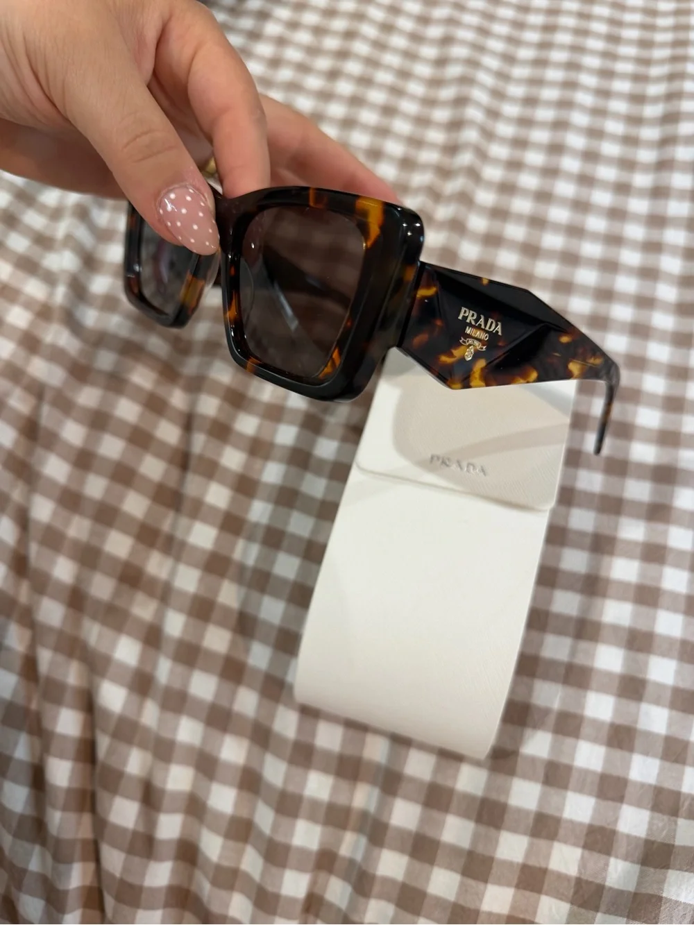 Prada Tortoiseshell Square Sunglasses with Brown Lenses